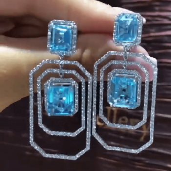 Radiant Cut Aquamarine & White Sapphire Drop Earrings