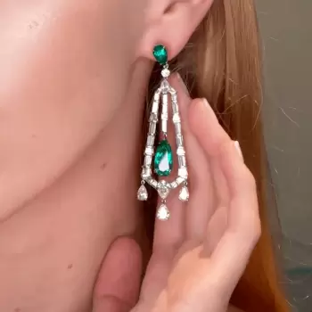 Emerald & Pear Cut Geometric Shape Drop Earrings