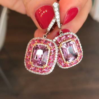 3.75ct Radiant Cut Pink Sapphire Drop Earrings