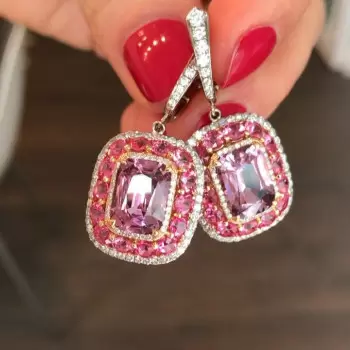 3.75ct Radiant Cut Pink Sapphire Drop Earrings