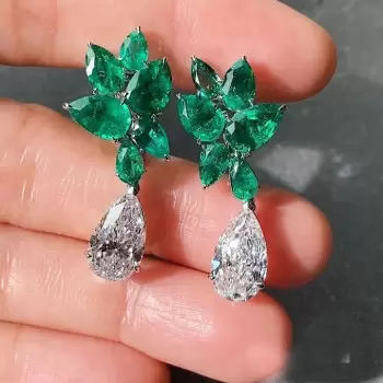 7.9ctw Pear Cut Emerald & White Sapphire Drop Earrings