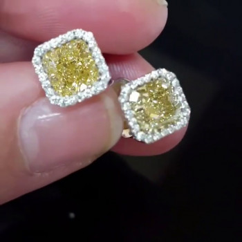 5ct Princess Cut Yellow Sapphire Halo Stud Earrings