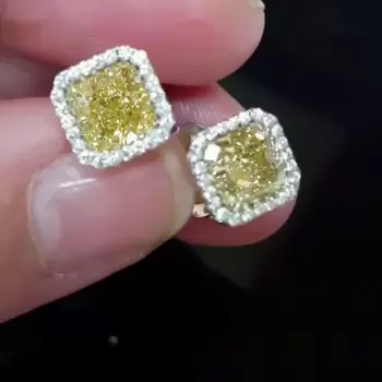 5ctw Princess Cut Yellow Sapphire Halo Stud Earrings