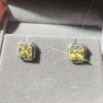 5ct Princess Cut Yellow Sapphire Halo Stud Earrings