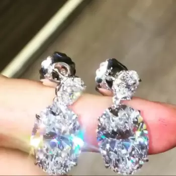 Oval Cut White Sapphire Drop Earrings