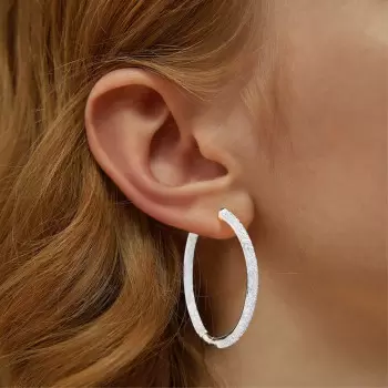 Round Cut White Sapphire Paved Hoop Earrings in Gold