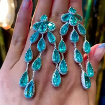 52ctw Pear Cut Paraiba Statement Chandelier Earrings