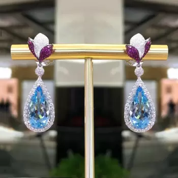 Nature-Inspired Halo Pear Cut Lotus Drop Earrings