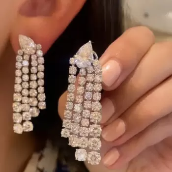 16ctw Pear and Round White Sapphire Chandelier Earrings