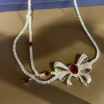 5.4ct Pear Cut Ruby Bowknot Necklace