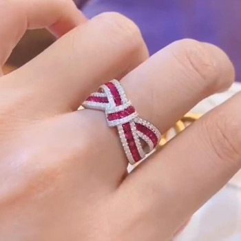 2.2CTW Round Cut Ruby Bowknot Wedding Band