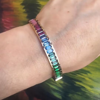20ctw Emerald Cut Multicolor Sapphire Rainbow Bangle Bracelet