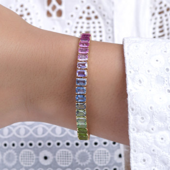 28ctw Emerald Cut Multicolor Sapphire Rainbow Bracelet