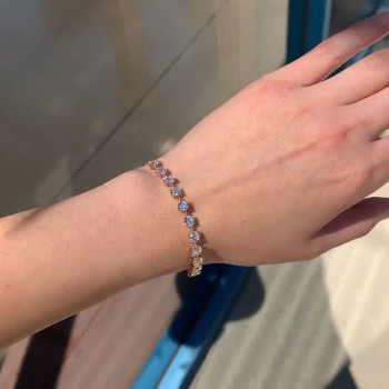White Sapphire Tennis Bracelet Adjustable Length in Rose Gold