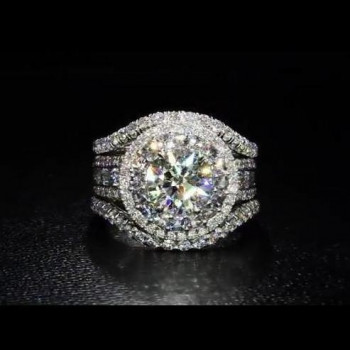 1ct Round Cut White Sapphire 3pcs Bridal Set