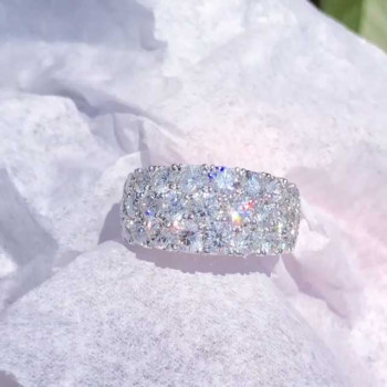 Round Cut Triple Row Half Wedding Band