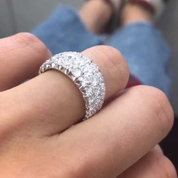 Round Cut Triple Row Half Wedding Band