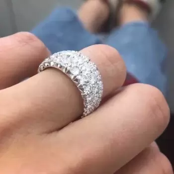 Round Cut Triple Row Half Wedding Band