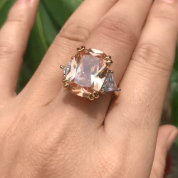14ct Cushion Cut Champagne Sapphire Three-stone Ring