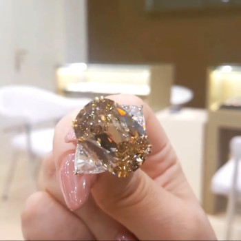 14ct Cushion Cut Champagne Sapphire Three-stone Ring