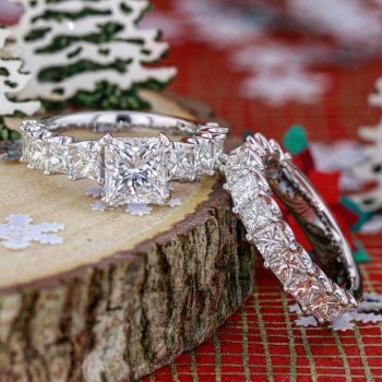 2ct Princess Cut White Sapphire 2pcs Bridal Set