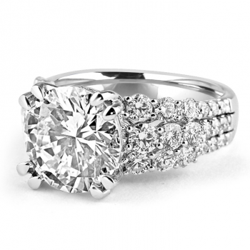 Round Cut Three-Row Engagement Ring