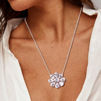 Floral Design White Sapphire Pendant Necklace