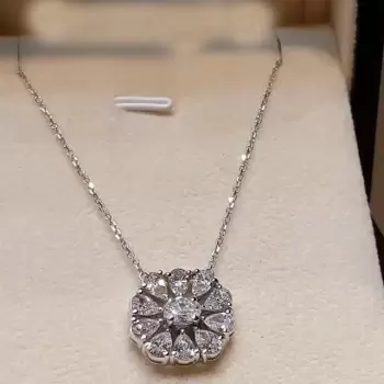 Floral Design White Sapphire Pendant Necklace