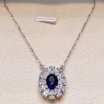 10.75ct Oval Cut Blue Sapphire Pendant Necklace