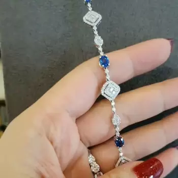 Oval Cut White & Blue Sapphire Necklace