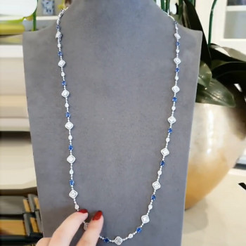 Oval Cut White & Blue Sapphire Necklace
