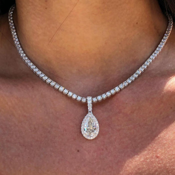 White Sapphire Tennis Necklace with Pendant
