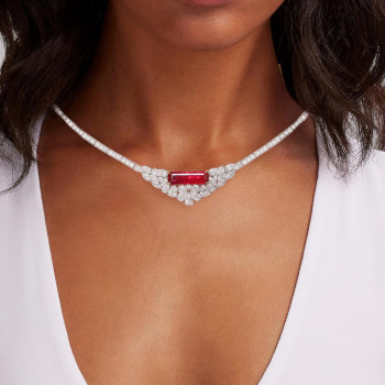 5ct Emerald Cut Ruby Vintage Necklace