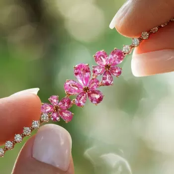 Pear Cut Pink Sapphire Flower Layered Necklace in Gold