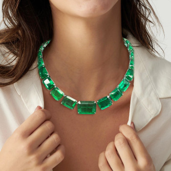 61ctw Emerald Cut Green Sapphire Luxury Necklace