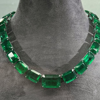 61ctw Emerald Cut Green Sapphire Luxury Necklace