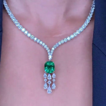 11.2ct Cushion Cut Emerald Pendant Necklace