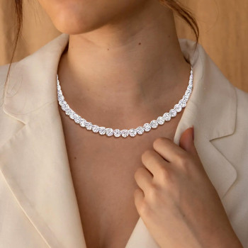 25ctw Round Cut Cluster Flower Dainty Tennis Necklace
