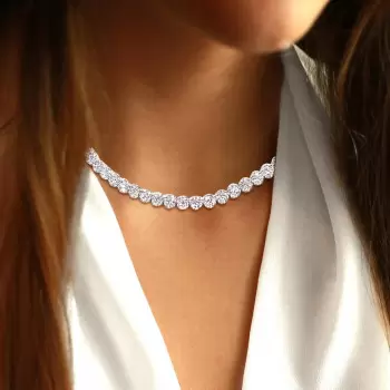 25ctw Round Cut Cluster Flower Dainty Tennis Necklace