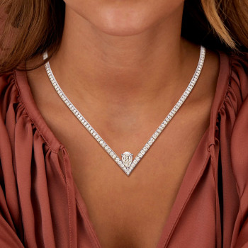 3.5ct Pear Cut White Sapphire V-shape Choker Necklace