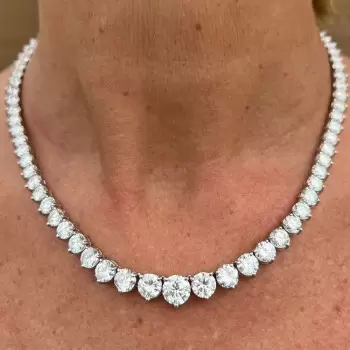3-prong Setting Round Cut White Sapphire Tennis Necklace
