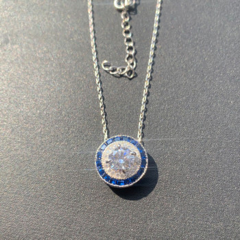 4.55ct Halo Round Cut Sapphire Necklace Pendant