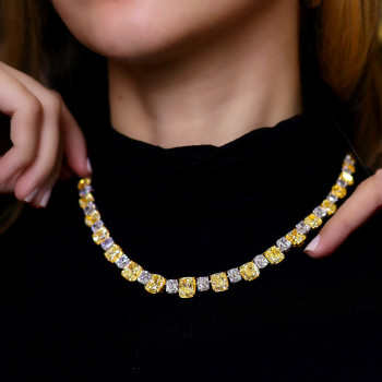 120ctw Two Tone Cushion Cut Yellow&White Sapphire Necklace