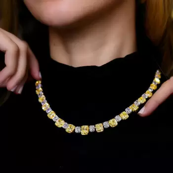 120ctw Two Tone Cushion Cut Yellow&White Sapphire Necklace