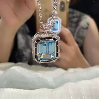 15ct Emerald Cut Aquamarine Art-deco Pendant Necklace