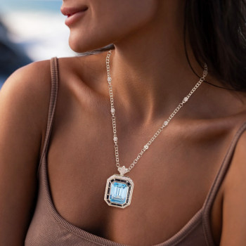 15ct Emerald Cut Aquamarine Art-deco Pendant Necklace