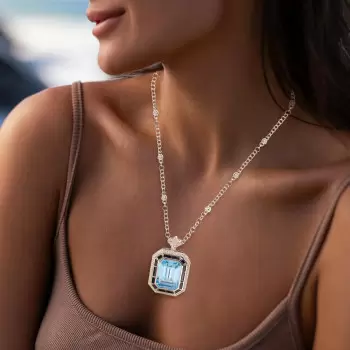 15ct Emerald Cut Aquamarine Art-deco Pendant Necklace