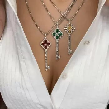 6ctw Pear Cut Emerald Flower Key Pendant Necklace