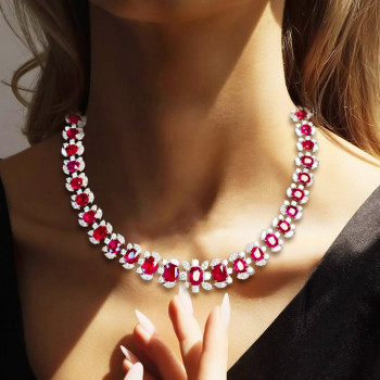 40ctw Oval Cut Ruby Halo Vintage Statement Necklace