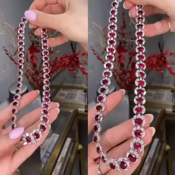 40ctw Oval Cut Ruby Halo Vintage Statement Necklace